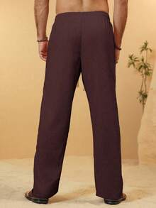 Manfinity Homme Pantaloni casual da uomo in lino tinta unita con vita con coulisse, pantaloni con coulisse, autunno