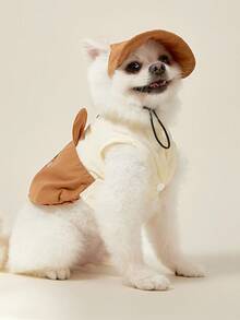 PETSIN 1 Sombrero de sol bordado con oso marrón lindo 3D para perros y gatos mascotas, con diseño transpirable y de oreja expuesta - Marrón - Ver 2