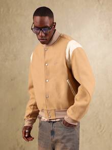 SUMWON Chaqueta universitaria clásica de mezcla de lana con botones, estilo universitario de béisbol, abrigo exterior retro premium de otoño e invierno con cuello y puños acanalados - Multicolor - Ver 7