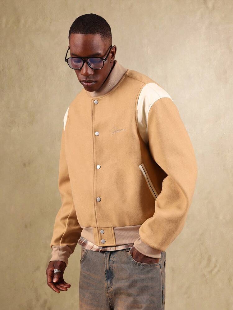 리브 트림 울 블렌드 바시티 재킷