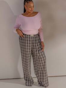 Aralina Curve Fall Winter Western Stolkhom Style Plaid Gingham Straight Leg Pant With Contrast Floral Print Internal Waistband - Multicolor - View 7