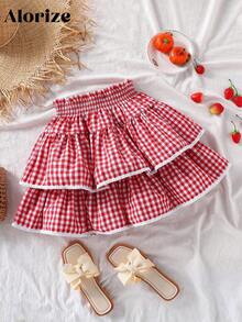 Spring/Summer Tween Girls Ni Ha Sweet Cute Casual Pleated High Waist Ruffle Trim Skirt, Suitable For Daily Commute, Casual, Vacation, Hangout With Friends, Street Style Fall Winter