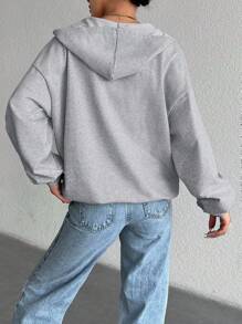 EURMUSE 100%Cotton Letter Graphic Drop Shoulder Hoodie