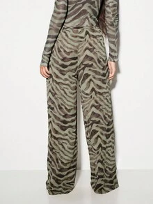 KIZN Quần Palazzo sọc Tiger Beach có dây rút ống rộng bồng bềnh mặc đi nghỉ mát mùa hè, quần dài thư giãn mặc đi biển bên hồ bơi, quần dài đi nghỉ mát mặc đi biển lễ hội - xanh quân đội - Xem 2