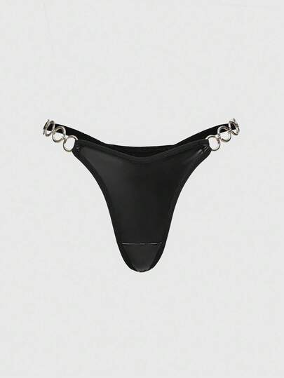 Grunge Punk Culotte tanga en PU pour femmes, style punk métal sombre