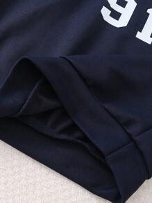 SHEIN 青少年女孩字母印花撞色领长袖运动衫和褶皱迷你裙休闲装 - 藏蓝色 - 查看 5