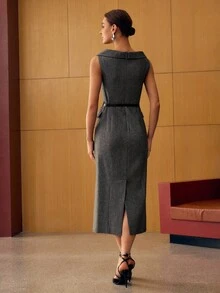 MOTF PREMIUM WOOL STRUCTURED AUTUMN/WINTER DRESS - Grey - View 3