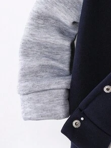 SHEIN 2pcs/Set Baby Boys Navy Blue Autumn Casual Page Boy Back-To-School Outfit,Letter "A" Print Button Sweatshirt Jacket & Colorblock Pants Tracksuit Set - Royal Blue - View 7