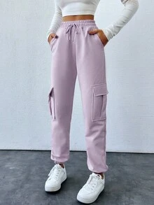 Cloudara Women's Fashionable Solid Color Jogger Pants With Pockets And Drawstring - Lilac Purple - View 5