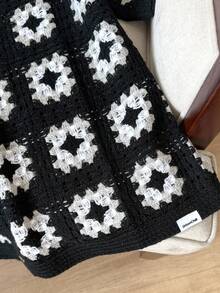 SWAVVY 男士全身印花纽扣前短袖针织上衣，夏季 - 黑色 - 查看 4