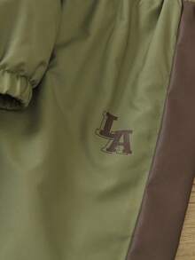 SHEIN Genkimix Kids 2pcs Set Casual Sports Fleece Hoodie Jacket And Pants, Suitable For Daily Wear, School, Sports, Outdoor Activities, Autumn/Winter Fall - Army Green - View 5