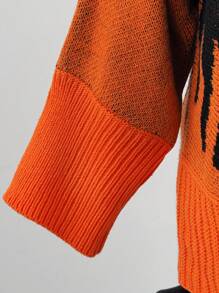 Sunspun Halloween Bat Prints Orange And Black Plus Size Sweaters Winter Fall Autumn