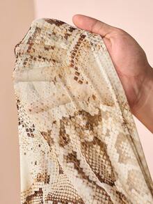 Zivah 2025 春季新款音乐节、复活节、母亲节、婚礼、生日派对、日常外出百搭百搭休闲热卖优雅通勤商务休闲单肩不对称女上衣，网眼蛇皮印花衬衫 - 棕色 - 查看 7