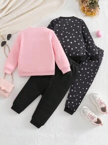 4pcs Sweatshirt & Sweatpants Set,Cute Cartoon Princess Style Young Girl Sweatsuit For School,Winter,Light Pink Fall Clothes,Sports Girls Sweat Set - Black - View 4