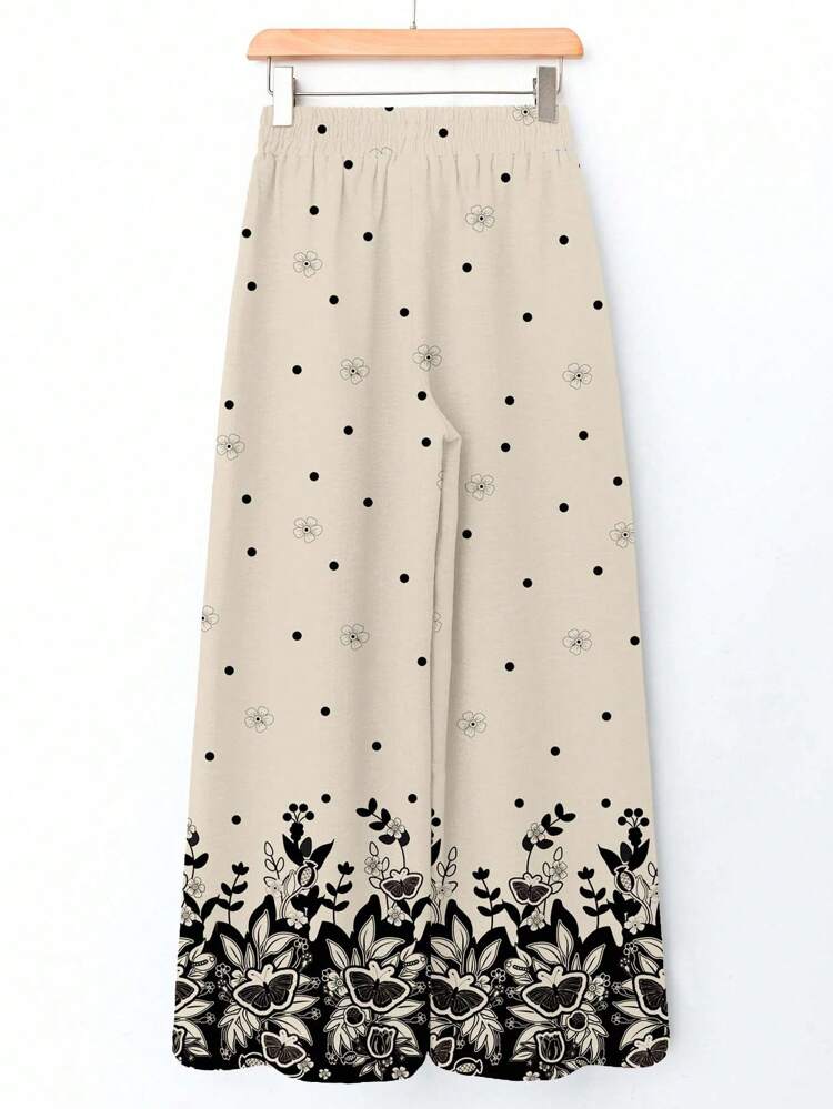 Pantalon décontracté à taille élastique et jambes larges avec imprimé pour femmes, jupe imprimée papillon d'automne/hiver, jupe imprimée florale, jupe noire et blanche, jupe à motif, jupe à cordon, automne, décontracté