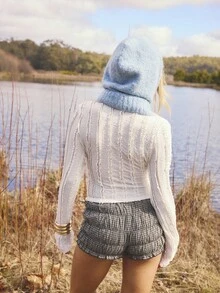 Aralina Summer Vacation Halter Neck Texture White Cute Top - Beige - View 2