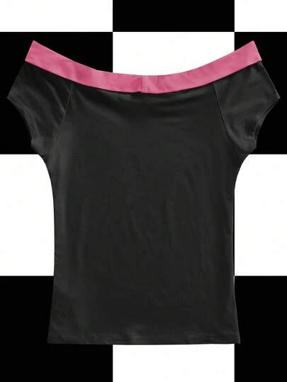 Y2Kool BiGraphic Y2K Women Angel Devil Print Punk Goth Off Shoulder T-Shirt, Sexy Streetwear For Autumn, Halloween Party & Event Off The Shoulder Tops Going Out Matching Idea Casual Y2k Women Tops Anime Women Concert Tops Women Stylish Collection New Year Gyaru Graphic Tops Black Tops Spring Women Birthday For Women Carnival
