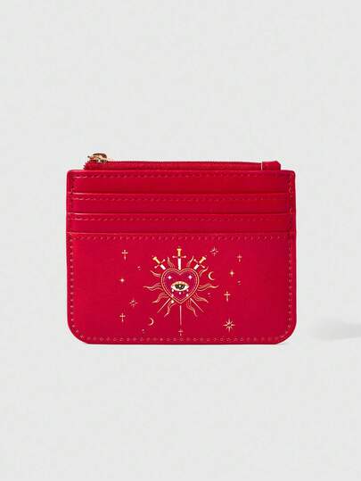 Fairycore Monedero con portarretratos con estampado de sol, luna y corazones con ojos