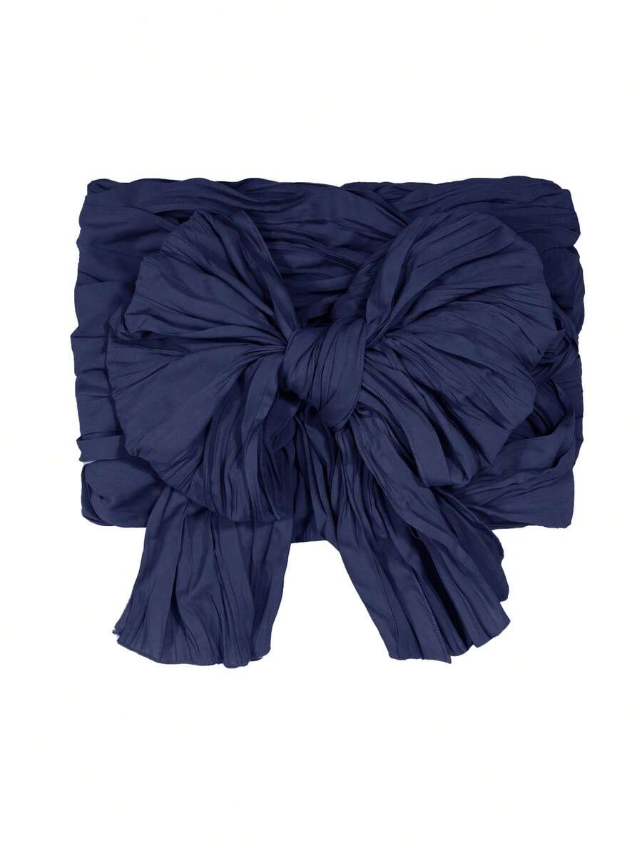 Irokai Women's Solid Color Bow Decor Ruffle Yukata - Navy Blue - View 1