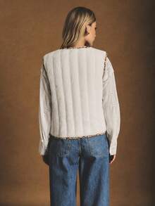 Poéselle Women's Casual Ditsy Brown Floral Patchwork Sleeveless Jacket, Winter,Going Out,Business Casual,Old Money,Elegant,Classy,Fall/Winter - White - View 7
