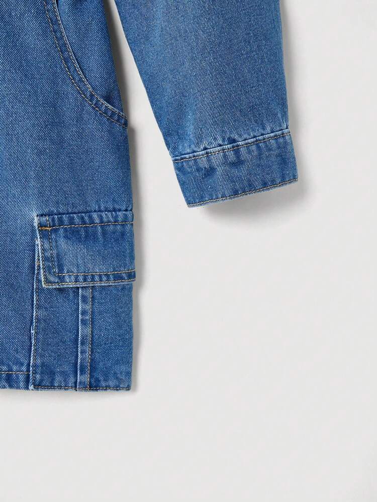 SHEIN Maija Women's Blue Denim Dress Long-Sleeved Shirt-Style Denim Short Dress Autumn Casual Denim Outfit Going Out Outfits