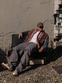 DAZY Men's Grey Suede Fabric Letter Embroidery Elastic Waist Street Style Sweatpants, Autumn, 2000s Style Men Joggers