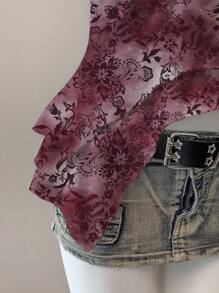 SHEIN EZwear 夏季性感花卉印花网眼拼布露背吊带上衣 - 彩色 - 查看 7