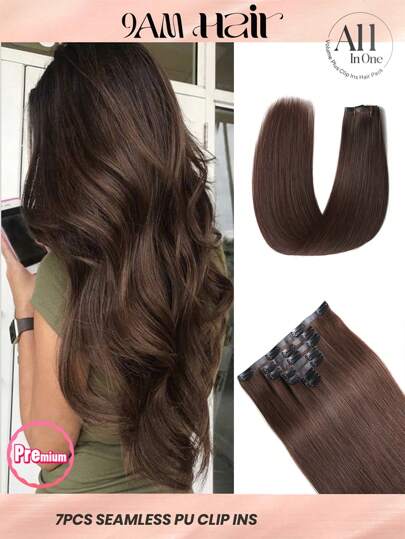 Seamless Clip Ins 7pcs Dark Brown 130g/150g Full Head Seamless PU Clip Ins Extensions 100% Cuticle Aligned Double Drown Remy Human Hair Invisiable Clip In Hair Extensions Hair Extentions