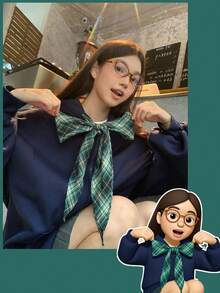 DAZY Women's L Size Hooded Plaid Lace-Up Casual Long Sleeve Sweatshirt Fall,Winter