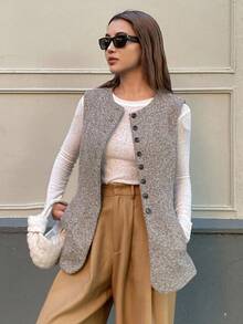 DAZY Veste sans manches avec taille cintrée pour le jardinage, veste décontractée. Veste ajustée et élégante pour femmes - Gris - Voir 3