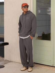 DAZY 男士灰色字母图案连帽衫套装，秋季 - 灰色 - 查看 5