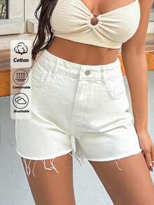 EURMUSE 100%Cotton Mini White Short Raw Edge With Back Label - White - View 1