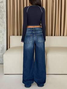 WOMEN WIDE LEG HIGH WAIST JEANS Y2k Jeans Wide Leg Jeans Flared Jeans Baggy Jeans - Medium Wash - View 2