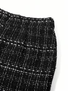 Ellevyn Bộ quần áo vest và áo khoác dài tay kẻ caro viền bèo nhún thanh lịch dành cho nữ, mùa thu - màu đen - Xem 4