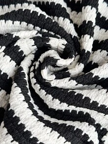 Comfortcana Set de 2 piezas Talla grande Camiseta de manga larga a rayas negras y blancas con pantalón de pierna recta de color contrastante, informal - Blanco y Negro - Ver 8