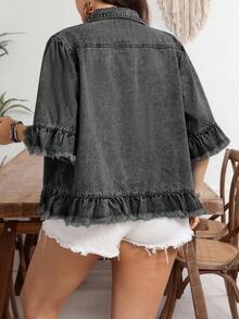 EMERY ROSE Áo khoác denim rách giặt thường ngày cỡ lớn - màu đen - Xem 2