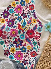 Soleia Áo thun họa tiết hoa nhiệt đới cỡ lớn cho nữ, phong cách cổ điển, phong cách nghỉ dưỡng thường ngày, gợi cảm, dễ thương, phong cách boho Y2K dành cho cô gái dừa, lễ hội âm nhạc, thích hợp cho mùa hè - Nhiều màu - Xem 4