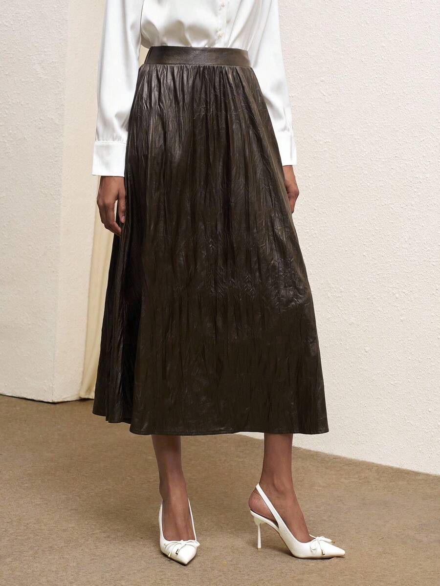 BizChic 2025 Saia de Couro Verde Oliva Feminina de Outono, Elegante Casual Business para Ir e Voltar do Trabalho, Brunch, Aeroporto, Estilo Retrô dos Anos 90, Adequada para Negócios, Escritório, Escola, Professores