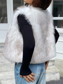 DAZY Women's Fashionable Versatile Sleeveless Fluffy Jacket, Autumn/Winter Vest Women Coats - White - View 13