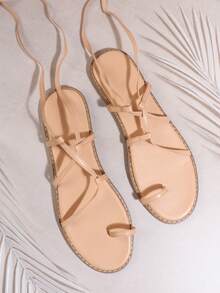 SHUZIA Của phụ nữ Thời trang Mùa hè Dép phẳng - Màu be - Xem 3