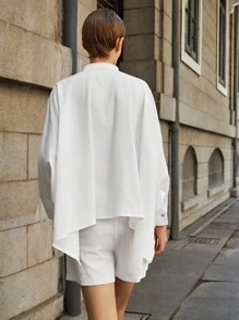 Lumivelle 2pcs/Set Hooded Shirt And Casual Shorts Outfit All White Casual Outfits Spring Clothes For University - White - View 2