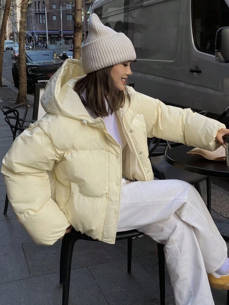 Women's Solid Color Long Sleeve Zipper Front Casual Hooded Winter Jacket Women Coats