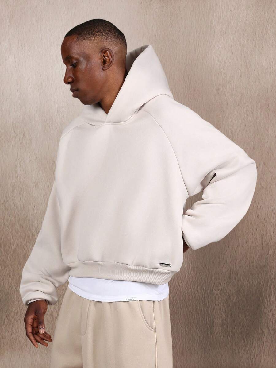 SUMWON Heavyweight Crop Fit Hoodie With Centre Pocket Plain - Apricot - View 1