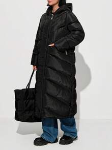 EURMUSE Solid Color, Asymmetric Zip-Up, Winter Coats - Black - View 3