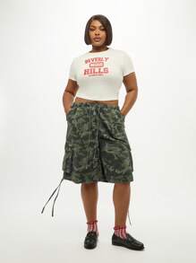 SUMWON Plus Size Beverly Hills Crop Top Short Sleeve Graphic Logo Los Angeles County Tee Streetwear Casual Summer Fashion Statement T-Shirt - White - View 3