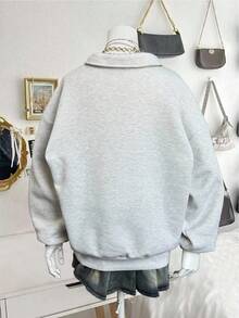 Lalippa 宽松 Polo 领落肩长袖运动衫 - 白色 - 查看 2