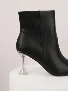 SHUZIA Faux Leather Clear Heeled Ankle Booties - Black - View 4