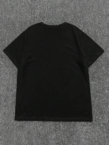 INAWLY 加大码女式天使水钻闪光图案 T 恤，圆领短袖休闲美观上衣，适合夏季外出 - 黑色 - 查看 2