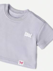 SUMWON Baby Girls Summer Two Piece Set Self Love Slogan Crop Top Wide Leg Jogger Pants Wear Matching Set Comfy Casual Play Set - Mauve Purple - View 6