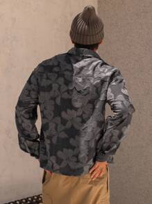 DAZY Camisa corta de hombre de estilo callejero con textura floral de color gris oscuro otoñal - Gris Oscuro - Ver 2